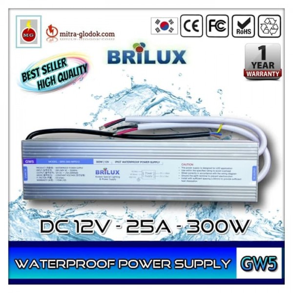 Power Supply Trafo Brilux DC 12V 25A | 300W (Waterproof)